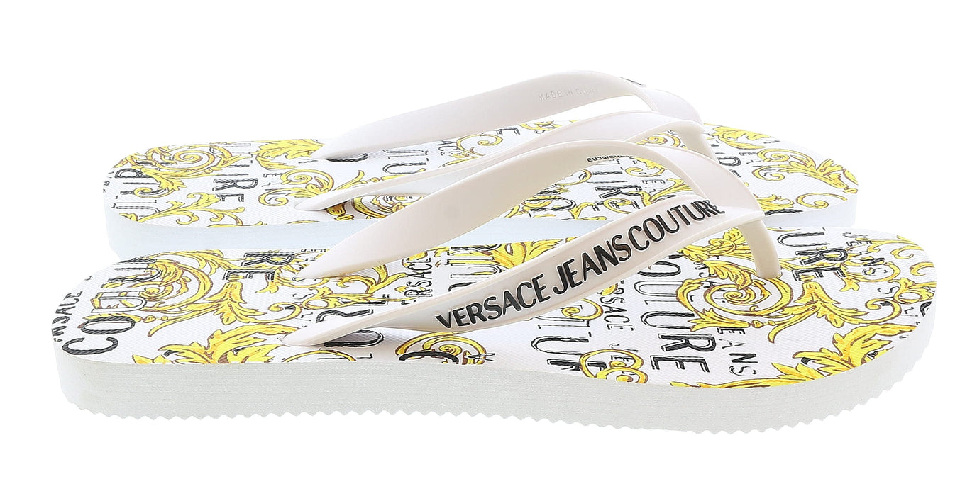 Versace Jeans Couture Womens White/Gold Signature Sole Fashion Flip Flop-