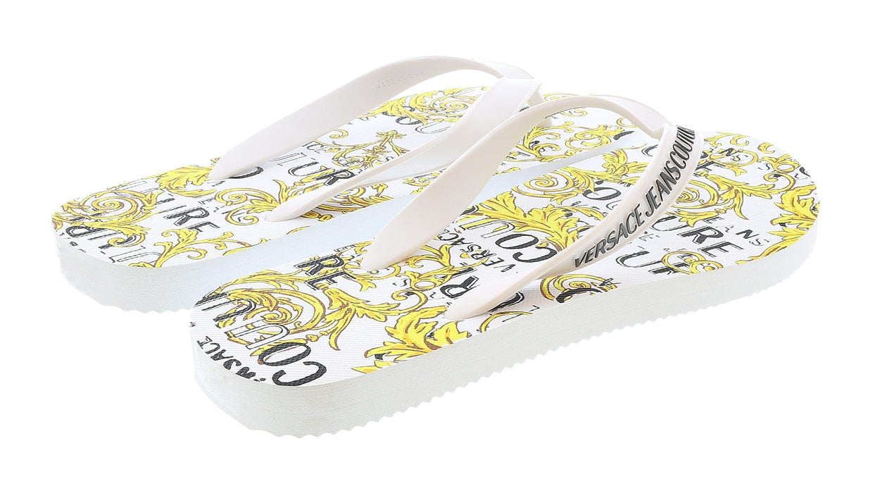 Versace Jeans Couture Womens White/Gold Signature Sole Fashion Flip Flop-