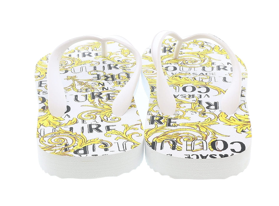 Versace Jeans Couture Womens White/Gold Signature Sole Fashion Flip Flop-