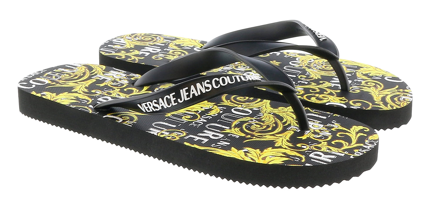 Versace Jeans Couture Womens Black/Gold Signature Sole Fashion Flip Flop-EU35