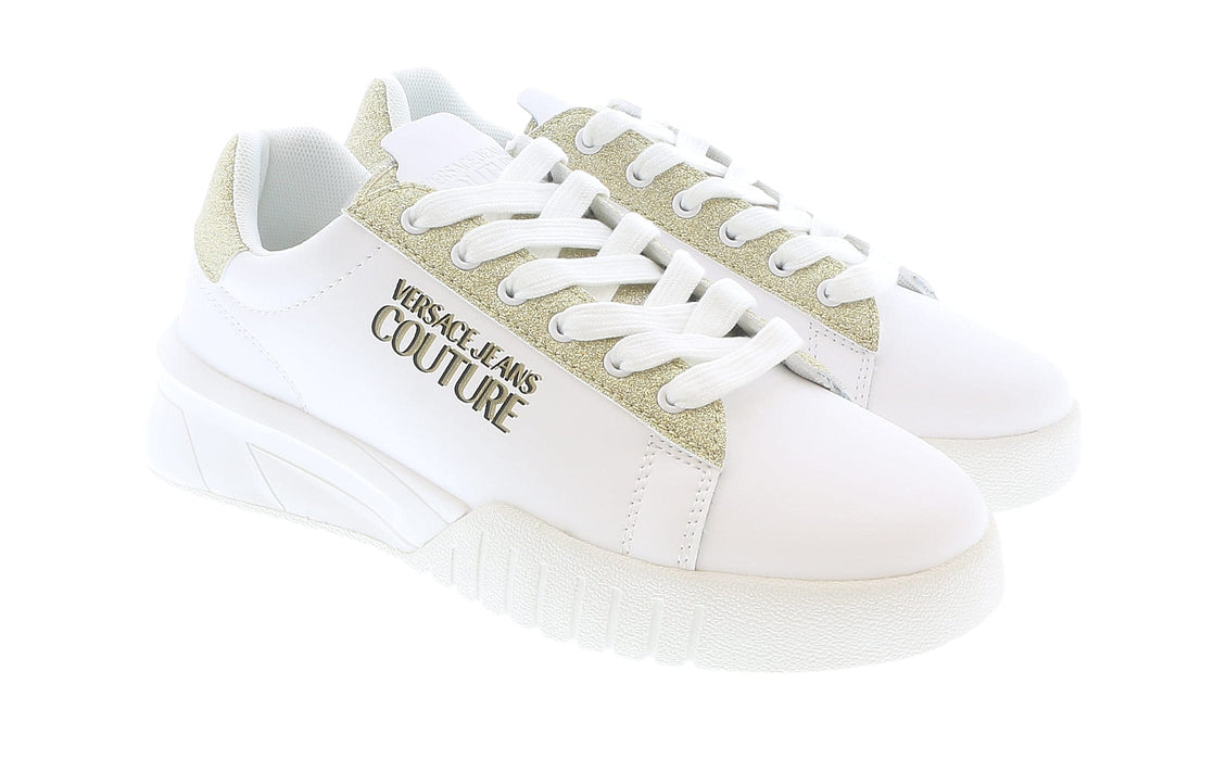 Versace Jeans Couture Womens Low Top Signature Glitter White/Gold Sneakers-