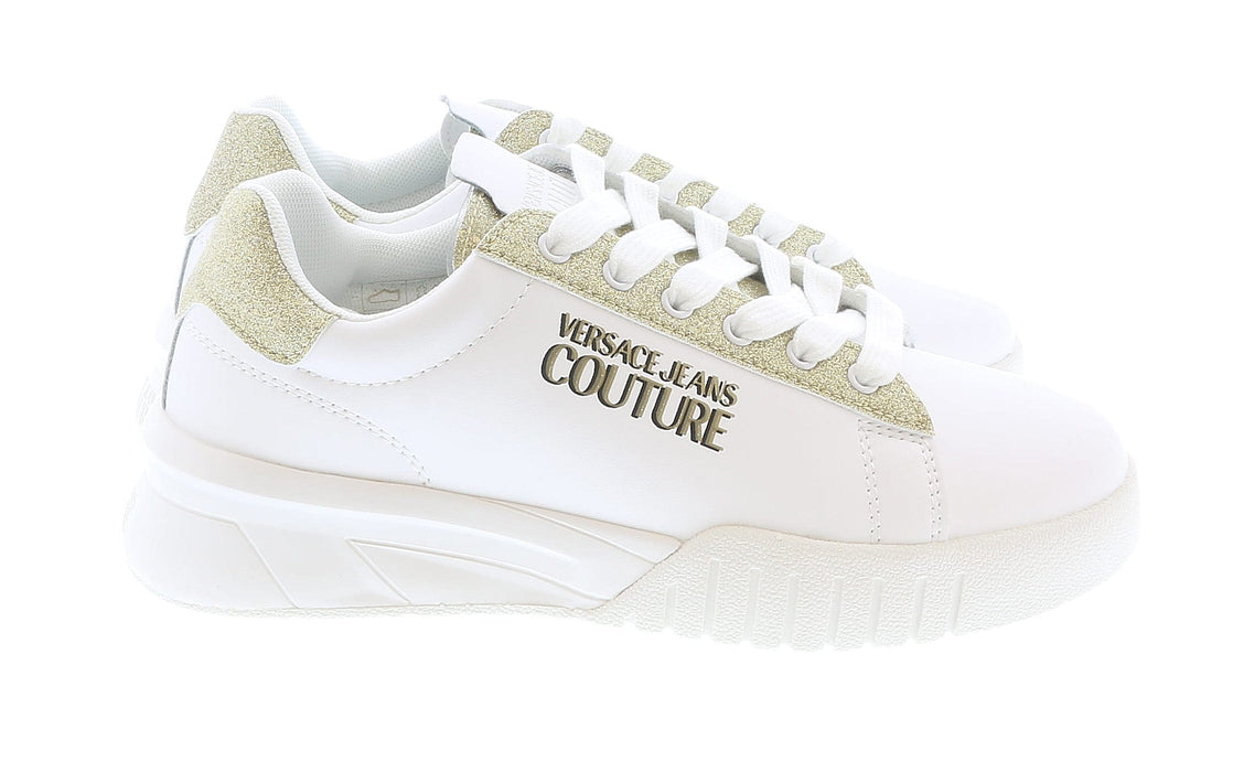 Versace Jeans Couture Womens Low Top Signature Glitter White/Gold Sneakers-
