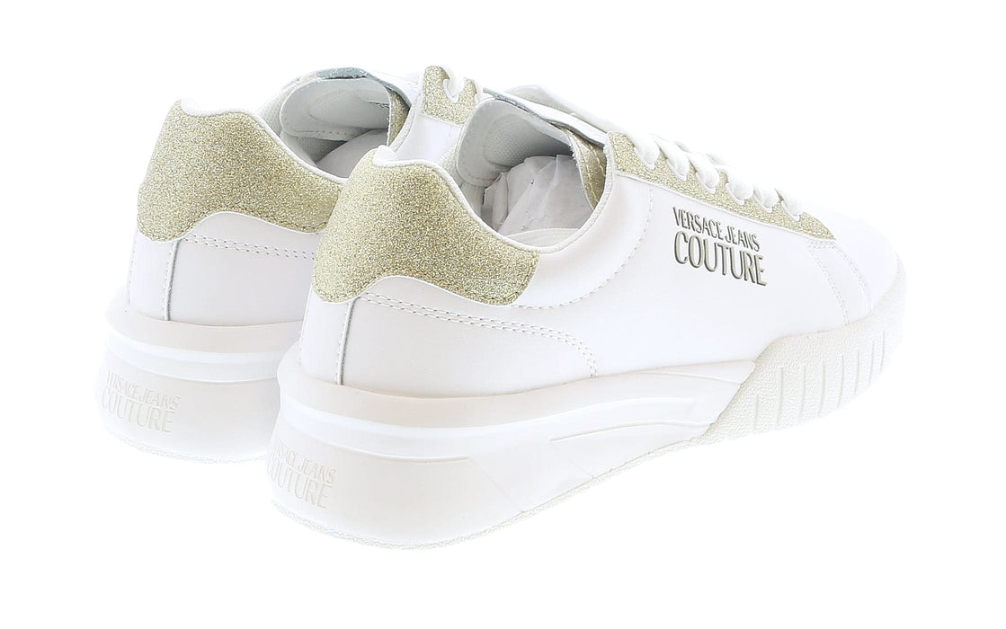 Versace Jeans Couture Womens Low Top Signature Glitter White/Gold Sneakers-