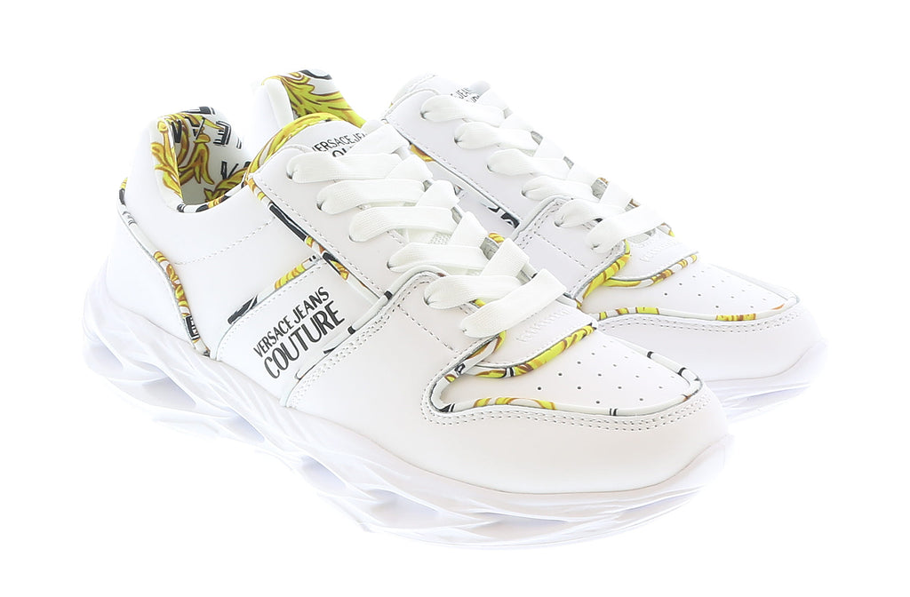 Versace Jeans Couture Low Top Signature Baroque Trim White Sneakers-