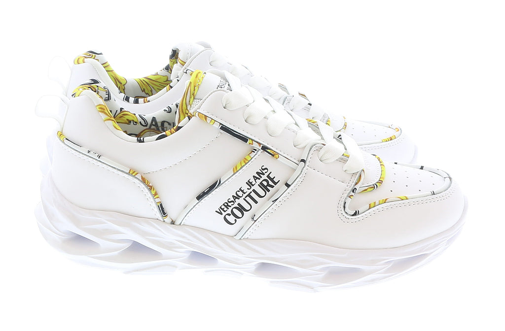 Versace Jeans Couture Low Top Signature Baroque Trim White Sneakers-