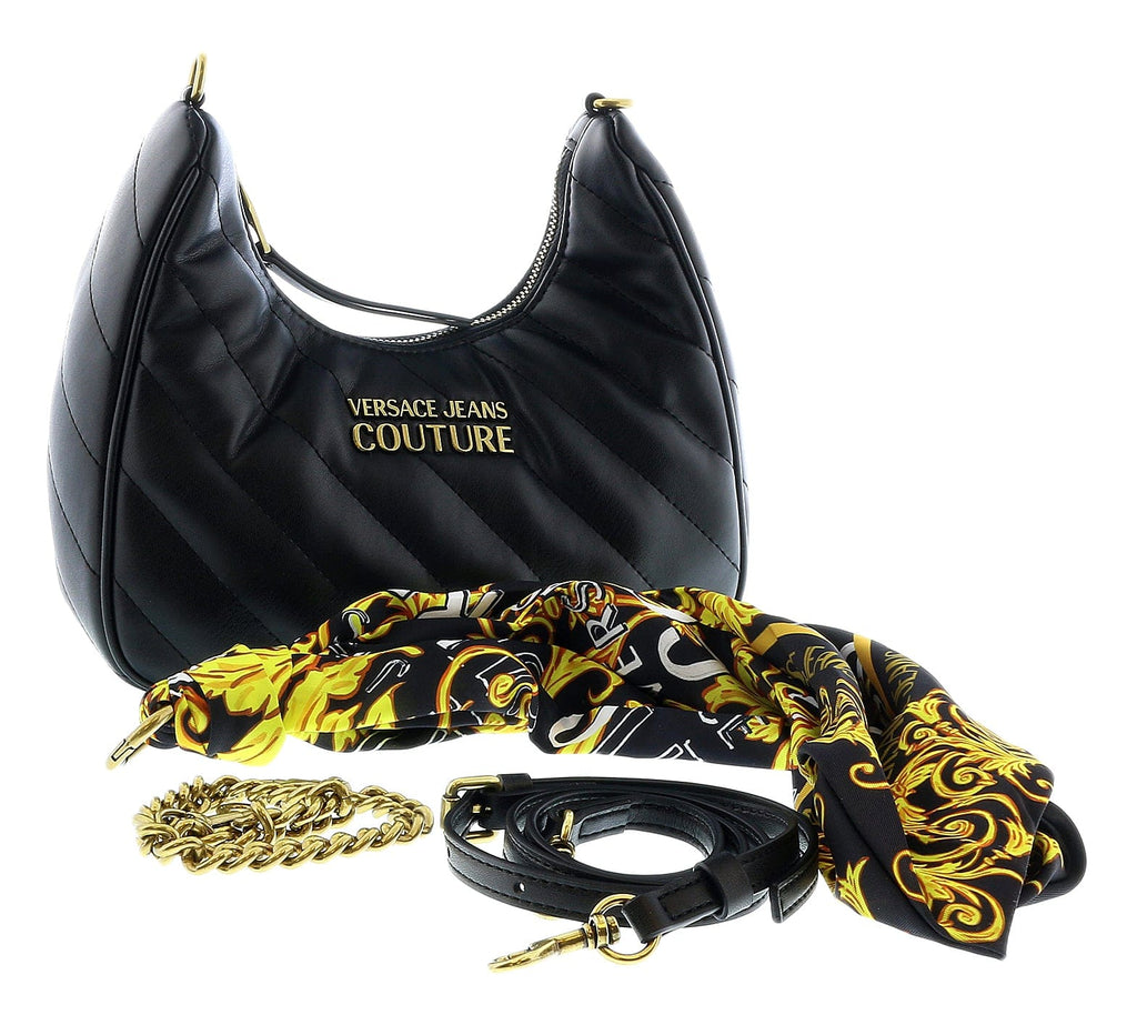 Versace Jeans Couture Black Medium Scarf Embellished Quilted Hobo Bag