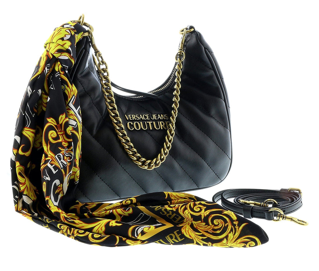 Versace Jeans Couture Black Medium Scarf Embellished Quilted Hobo Bag