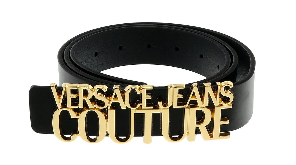 Versace Jeans Couture Black/Gold Lettering Buckle Leather Belt-34