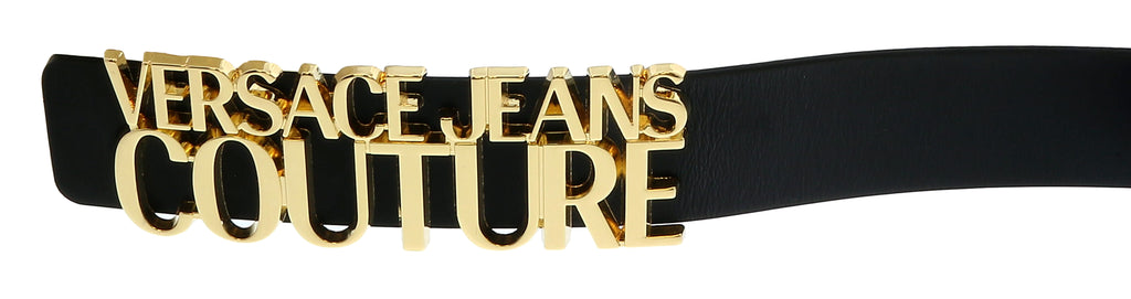 Versace Jeans Couture Black/Gold Lettering Buckle Leather Belt