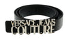 Versace Jeans Couture Black/Nickel  Lettering Buckle Leather Belt-40