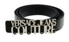Versace Jeans Couture Black/Nickel  Lettering Buckle Leather Belt-