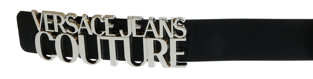 Versace Jeans Couture Black/Nickel  Lettering Buckle Leather Belt-