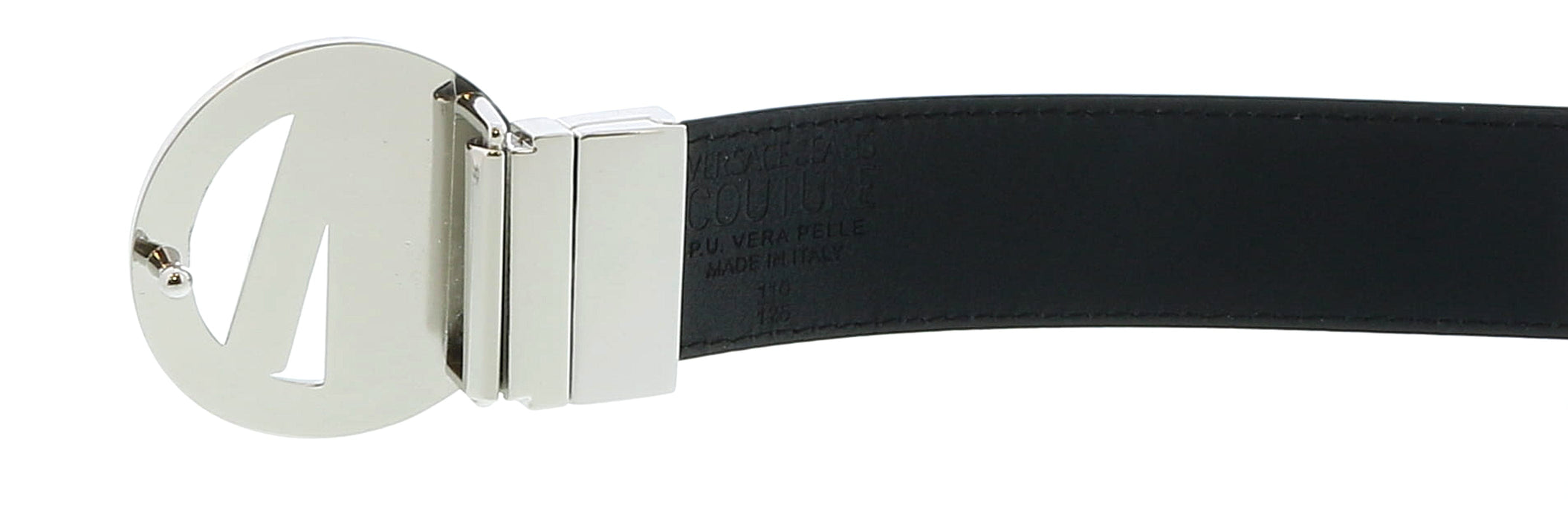 Versace Jeans Couture Black/Silver V-Emblem Round Buckle Mens Belt