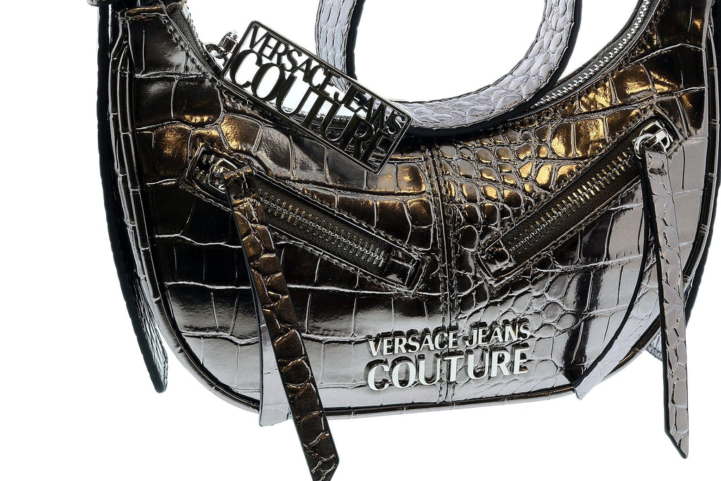 Versace Jeans Couture Gun Metal Crock Embossed Large Hobo Bag