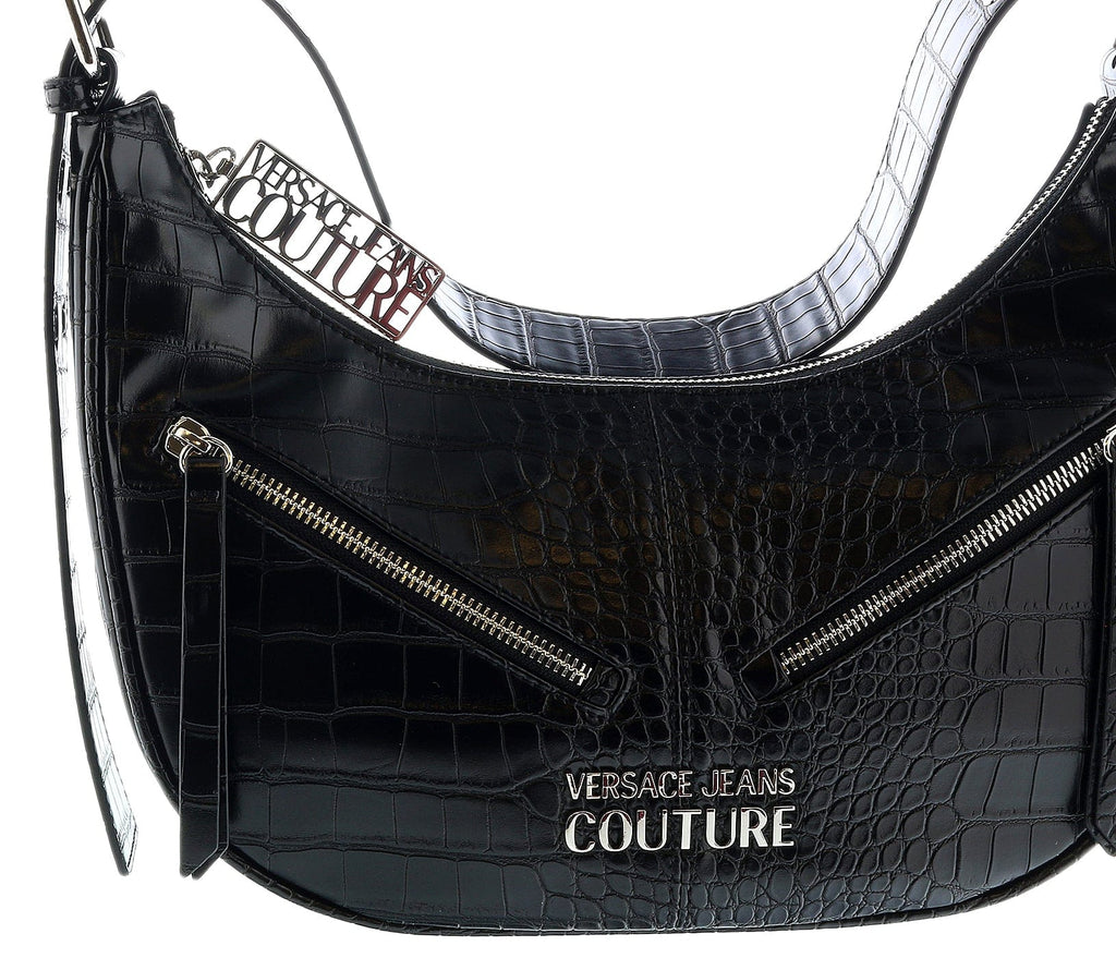 Versace Jeans Couture Black Crock Embossed Large Hobo Bag