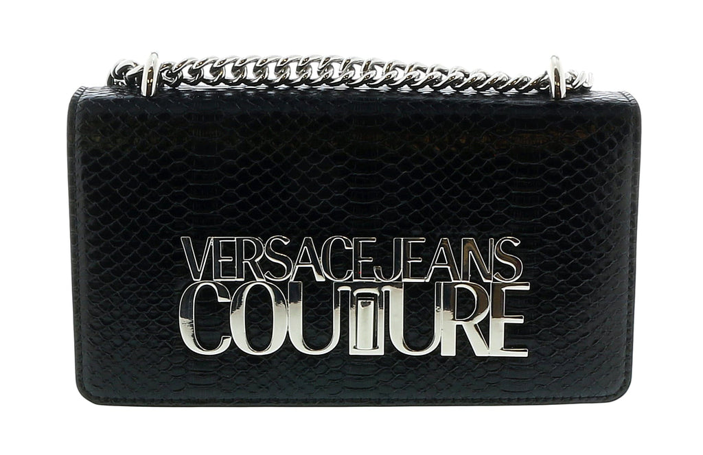 Versace Jeans Couture Black Structured Snake Skin Embossed Medium Crossbody bag