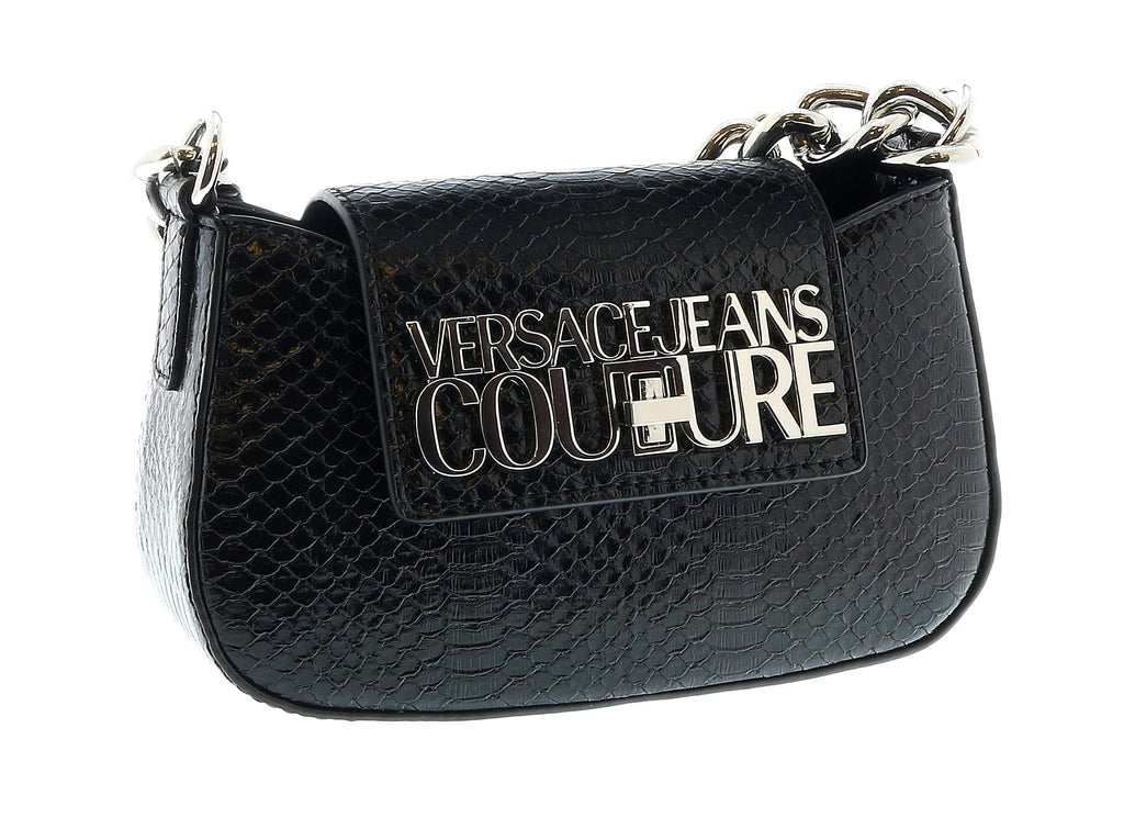 Versace Jeans Couture Black Structured Snake Skin Embossed Hobo Medium Crossbody bag