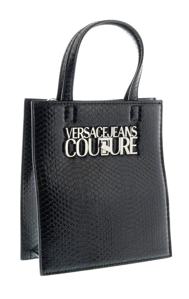 Versace Jeans Couture Black Snake Skin Embossed Small  Tote Bag
