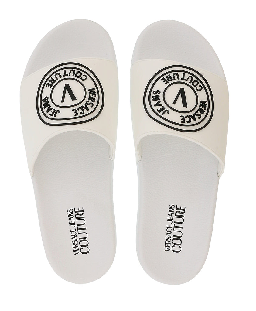 Versace Jeans Couture White Medallion Logo Pool Slide-