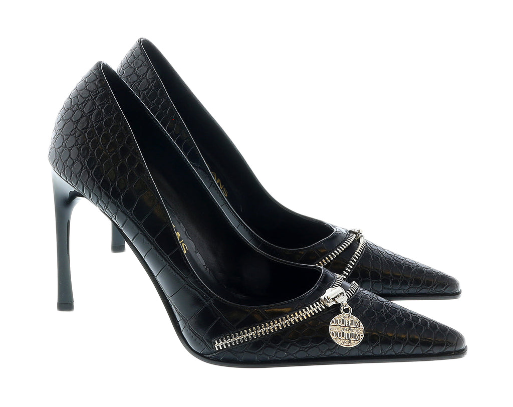 Versace Jeans Couture Pointed  Embossed Classic Black Pumps -