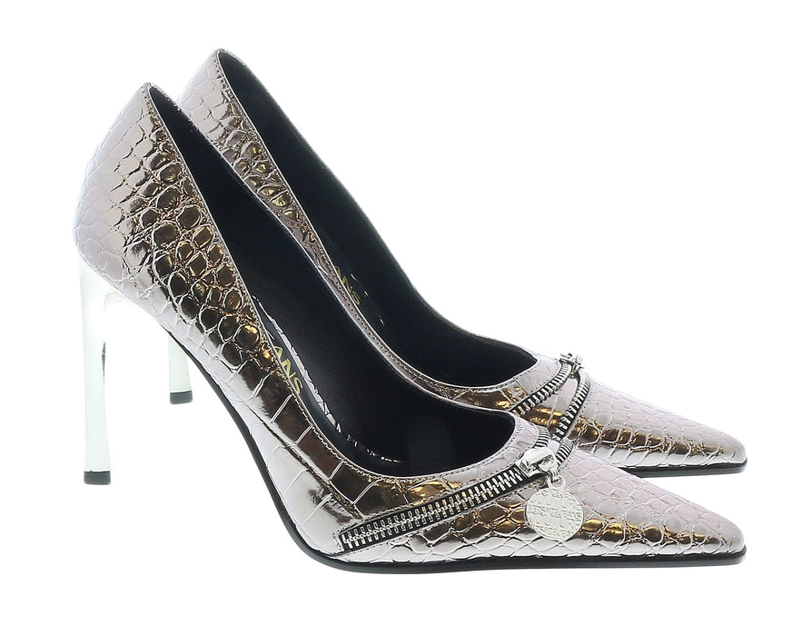 Versace Jeans Couture Womens Pointed  Embossed Classic Gun Metal Pumps -