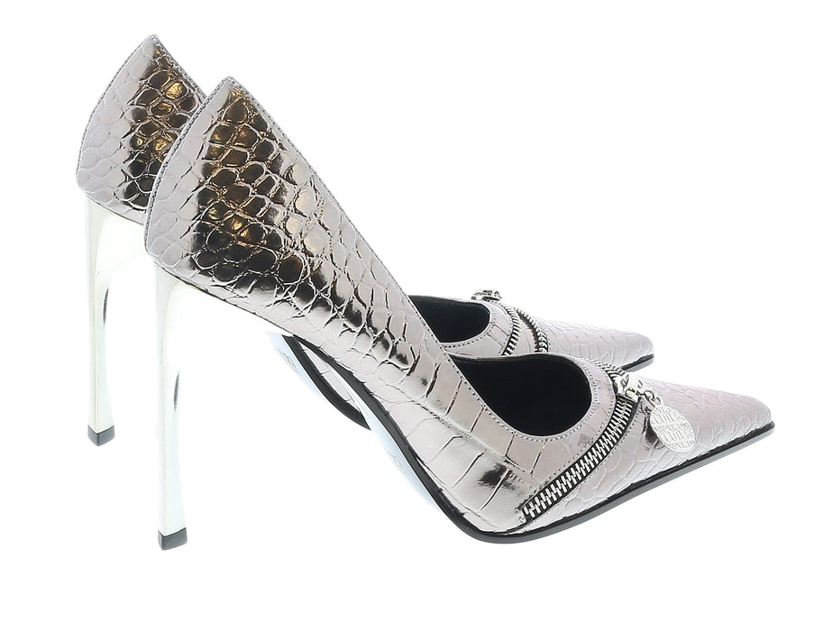 Versace Jeans Couture Womens Pointed  Embossed Classic Gun Metal Pumps -