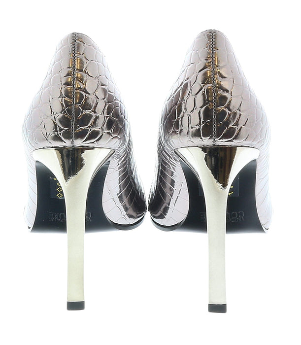 Versace Jeans Couture Womens Pointed  Embossed Classic Gun Metal Pumps -