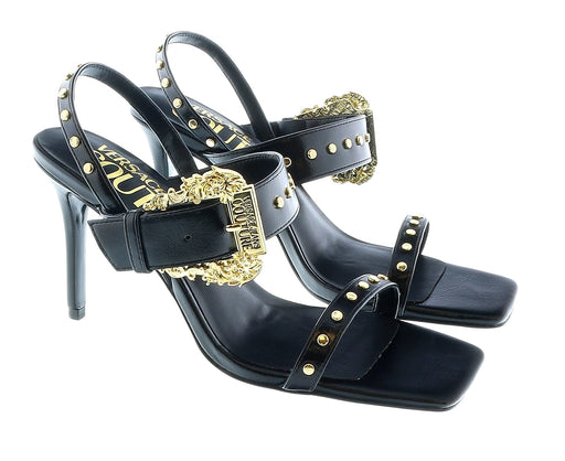 Defective/Store Return Versace Jeans Couture Womens Oversized Buckle Black Heeled Sandals-EU37