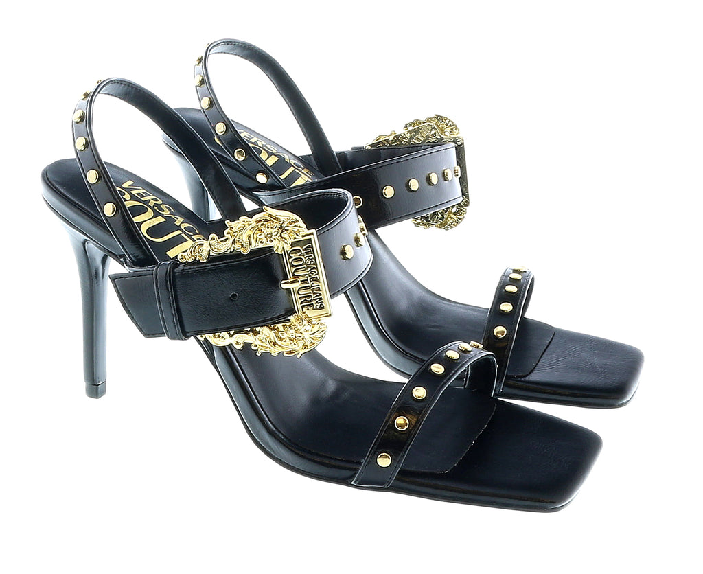 Versace Jeans Couture Oversized Buckle  Black Heeled Sandals-7