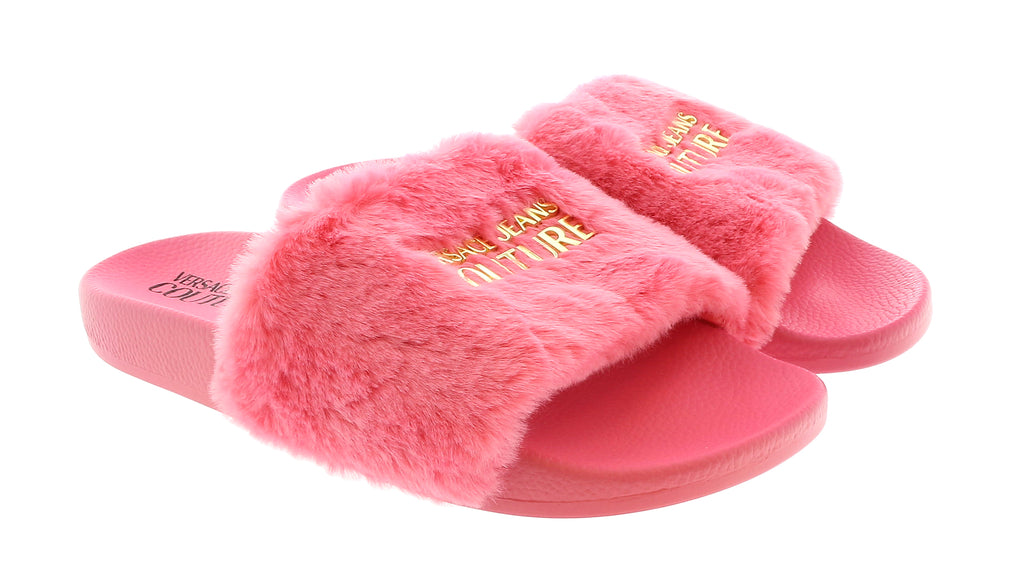 Versace Jeans Couture Rose Faux Fur Signature Slides-9