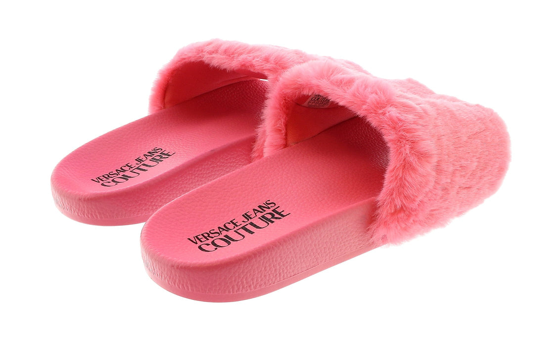 Versace Jeans Couture Womens Rose Faux Fur Signature Slides-