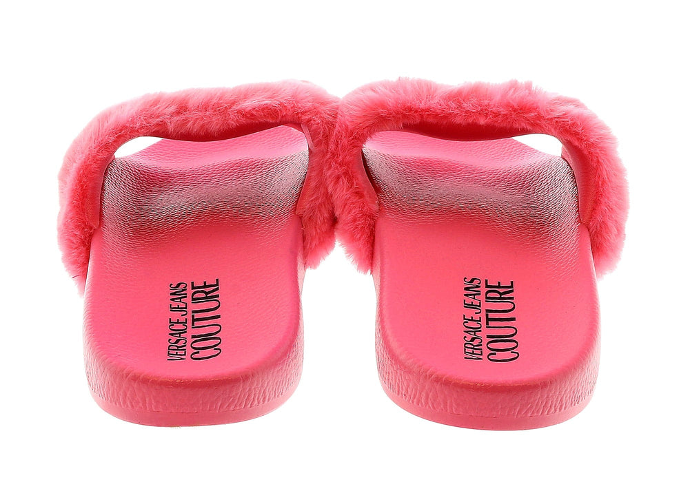 Versace Jeans Couture Womens Rose Faux Fur Signature Slides-