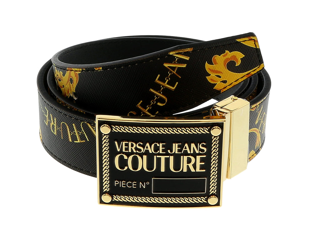 Versace Jeans Couture Black/Gold Signature Plate  Buckle Baroque Reversible Adjustable  Belt-42