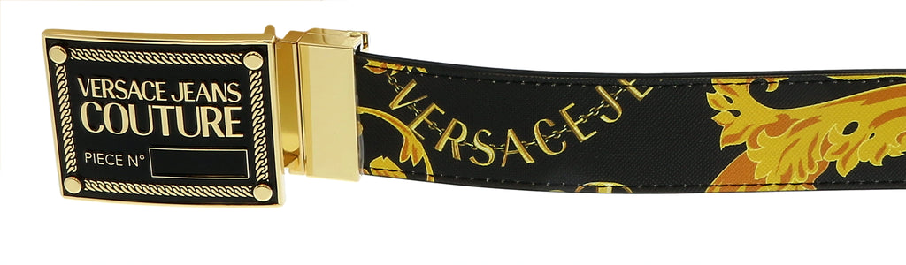 Versace Jeans Couture Black/Gold Signature Buckle Chain Print Reversible Adjustable  Belt-
