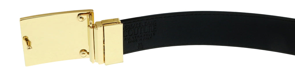 Versace Jeans Couture Black/Gold Signature Buckle Chain Print Reversible Adjustable  Belt-