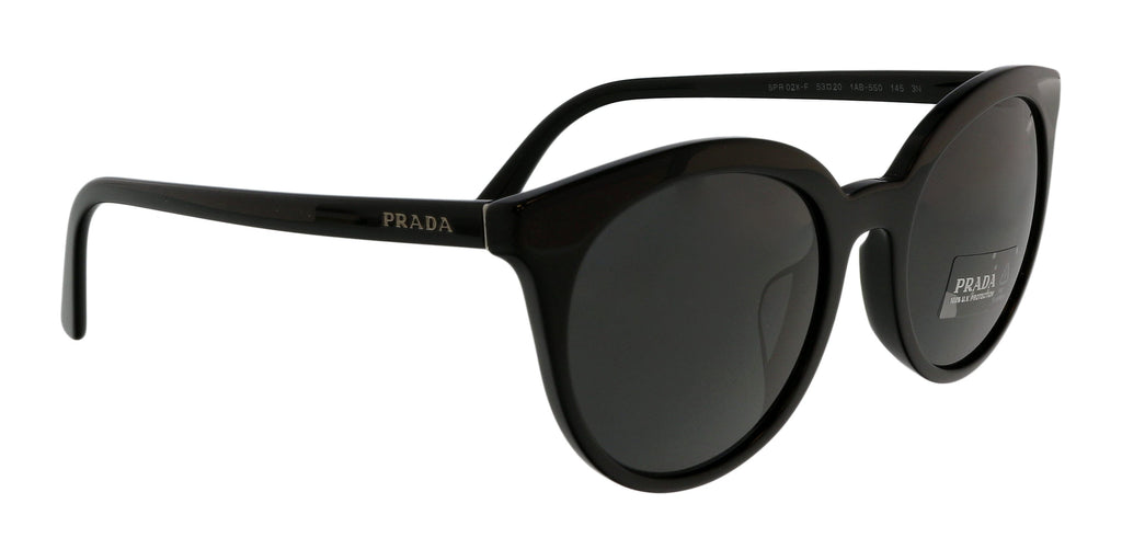 Prada 0PR 02XSF 1AB5S0 Round Black Black Sunglasses