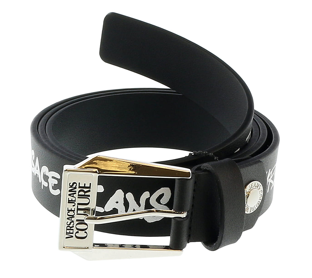 Versace Jeans Couture Black/White Signature Buckle Lettering Print  Leather Adjustable  Belt-44