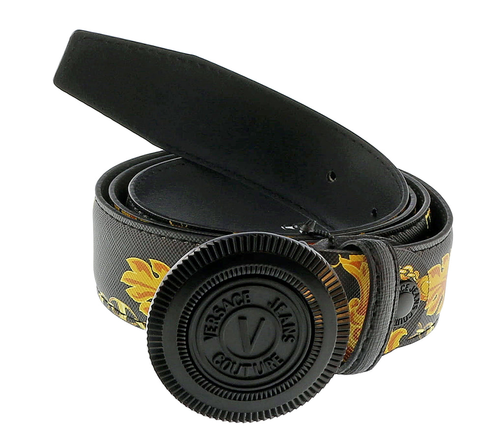 Versace Jeans Couture Black/Gold V-Emblem Logo Buckle   Baroque  Belt-40