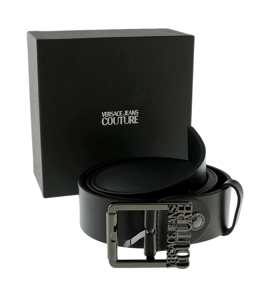 Versace Jeans Couture Black/Gunmetal Signature Classic Buckle Leather Leather Belt-