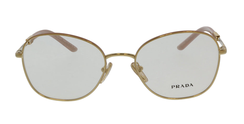 Prada 0PR 64YV 17A1O1 Full Rim Pale Gold/Alabaster Round Eyeglasses