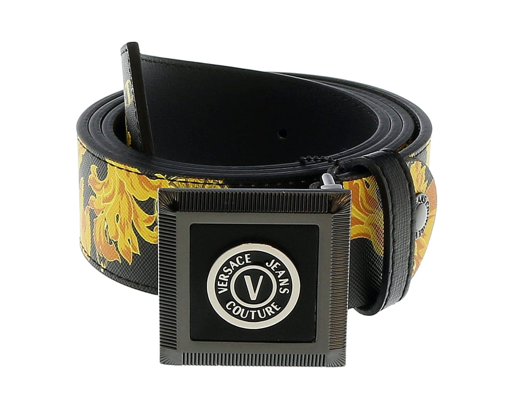 Versace Jeans Couture Black/Gold V-Emblem  Square Buckle Chain Print  Mens Belt-