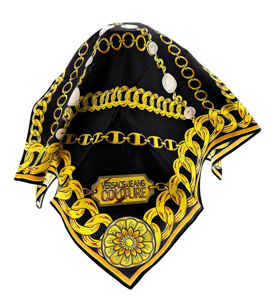 Versace Jeans Couture Silk Cloth Foulard Satin Chain Pearls Black Gold, black, One size