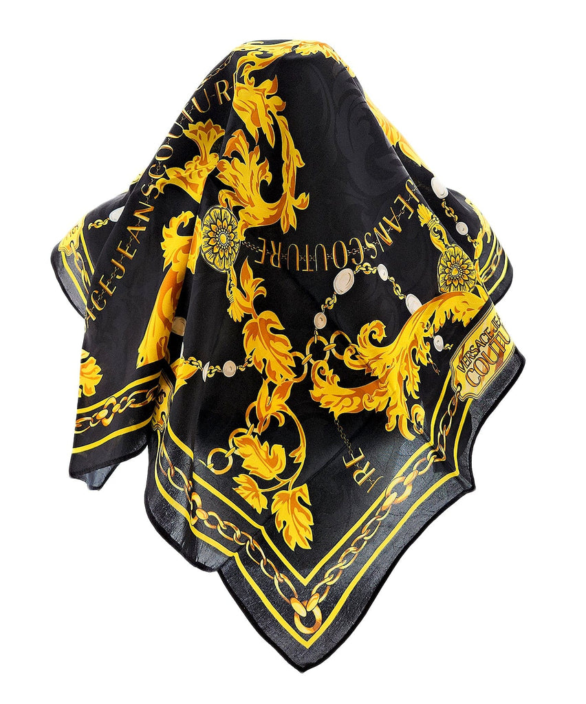 Versace Jeans Couture Black/Gold Charm Link Baroque Print Silk Scarf