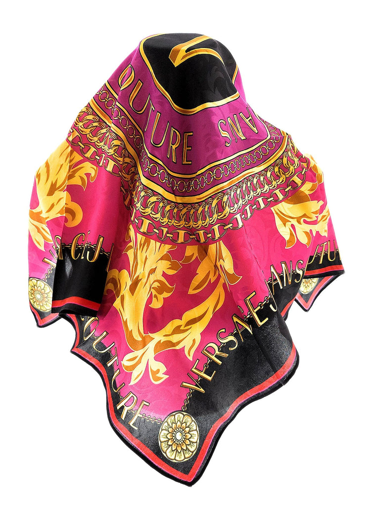 Versace Jeans Couture Silk Cloth Foulard Baroque Logo Pink/Black/Gold, pink, One size