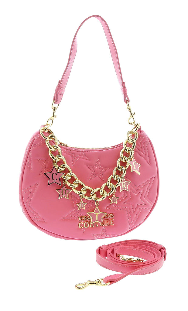Versace Jeans Couture Rose Half Moon Star Quilted Charm Embellished Hobo Bag