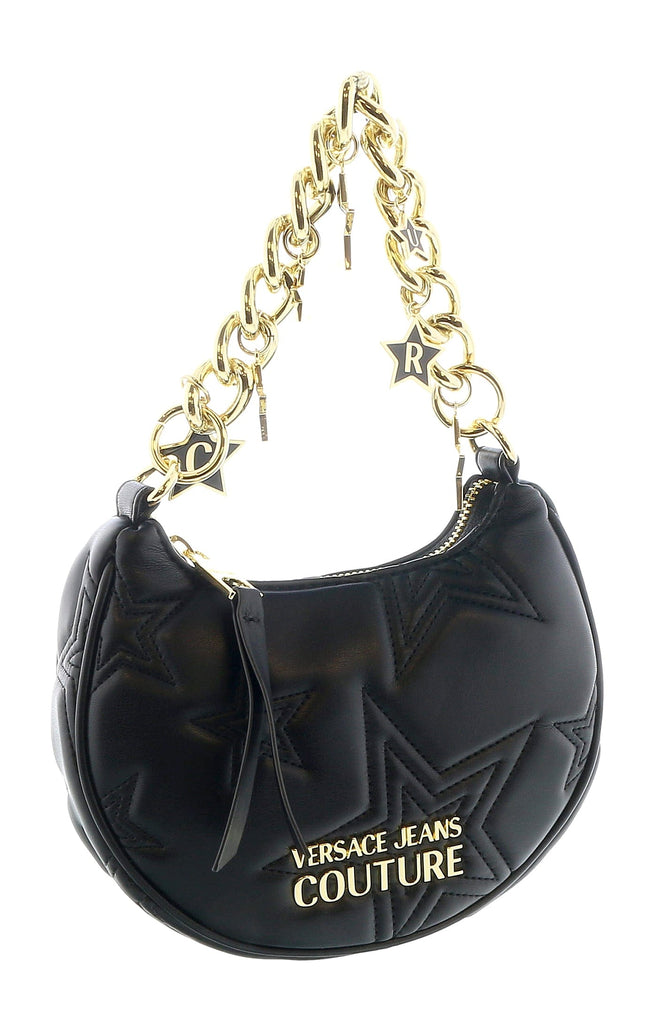 Versace Jeans Couture Black Half Moon Star Quilted Charm Embellished Hobo Bag