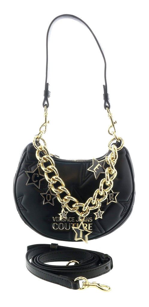 Versace Jeans Couture Black Half Moon Star Quilted Charm Embellished Hobo Bag