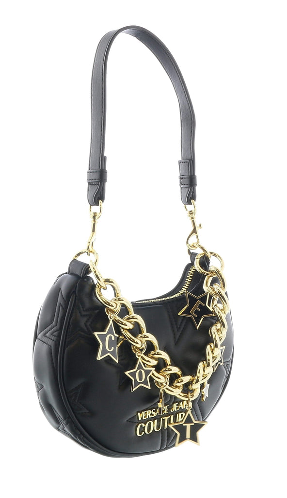 Versace Jeans Couture Black Half Moon Star Quilted Charm Embellished Hobo Bag