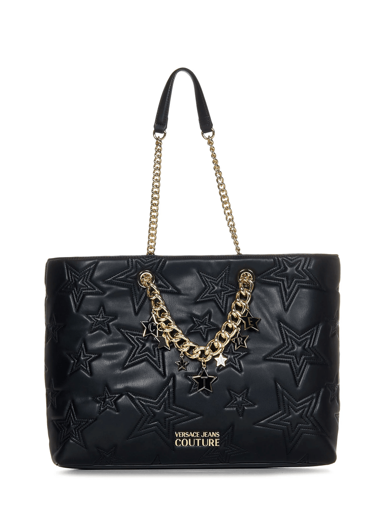 Versace Jeans Couture Black Star Quilted Charm Embellished Shopper Tote Bag