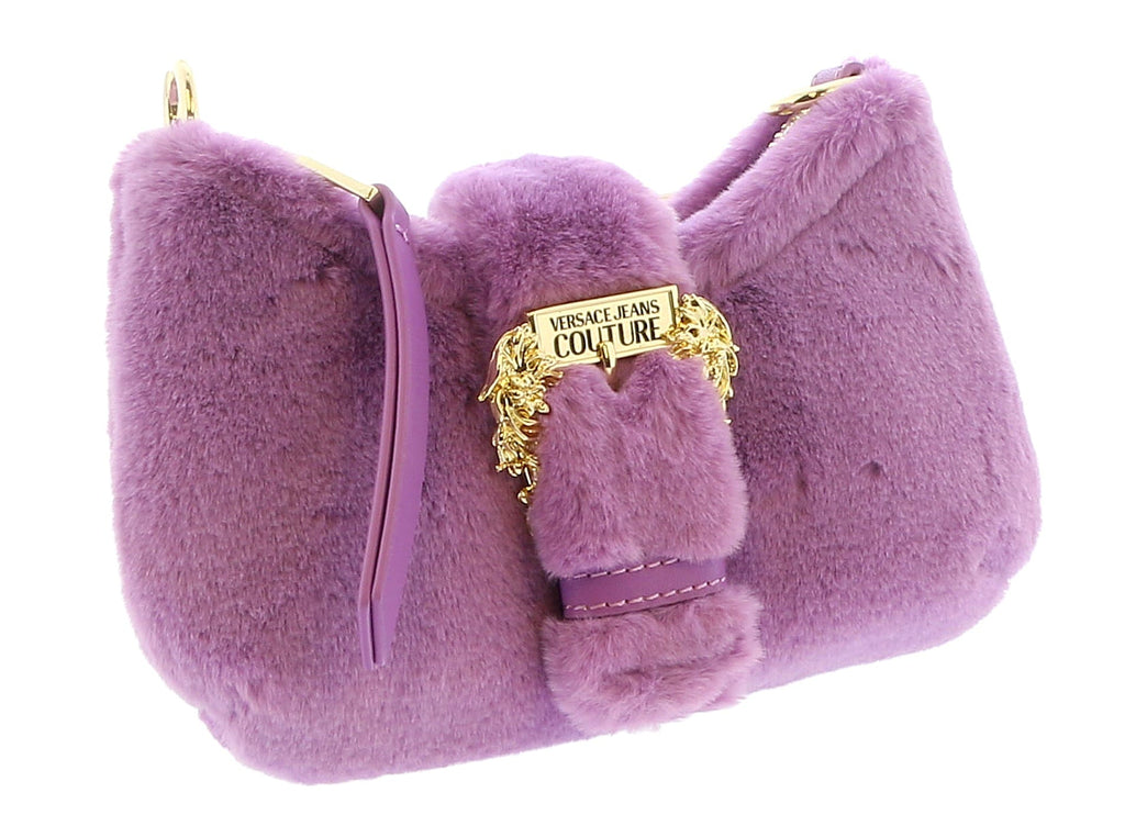 Versace Jeans Couture Lilac Faux Fur Baroque Buckle Mini Shoulder Bag